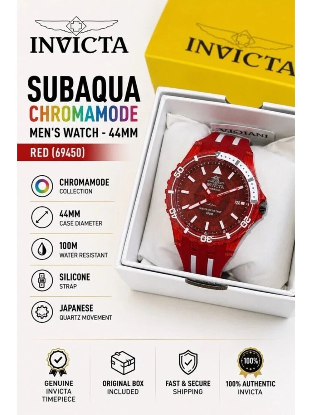 Invicta Subaqua Chromamode Men's Watch Water Resistant - Diving- 44mm Red 🔥